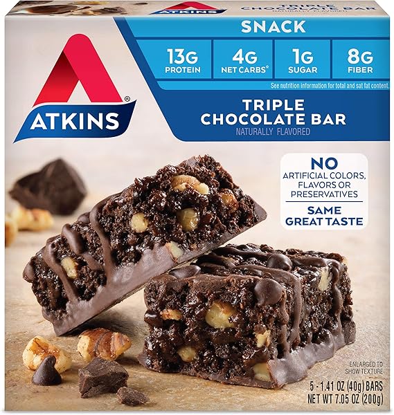 Atkins Snack Bar, Triple Chocolate, Keto Friendly, 7.05 Ounce (5 Bars