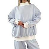 TERIVEEK Women Mock Neck Sweatshirt Oversized Mockneck Striped Long Sleeve Pullover 2026 Fall Spring Casual Lounge Tops