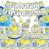 KEFAN Capri Lemon Birthday Party Decorations, Lemon Theme Party Tableware Supplies including HAPPY BIRTHDAY Banner, Plates, Cups, Napkins, Tablecloth, Balloons for Birthday Party, Serves 20