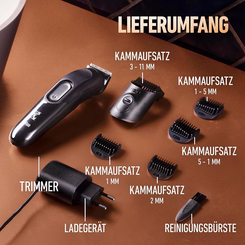 King C Gillette Barttrimmer Herren, Kabelloser Bartschneider, Trimmer für einen schnellen, Scharfen und effizienten Schnitt — Inkl. 1 Reinigungsbürste, 5 Kammaufsätzen und 1 Ladegerät — Schwarz