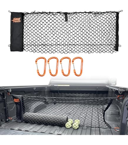 TacoNets Envelope Cargo Net For GMC Sierra & Chevy Silverado - Fits 2013-2025 - Upgraded 5mm Bungee - Integrated Storage Bag - Heavy Duty Carabiners - Designed In USA - 18" X 50 - Foto 6