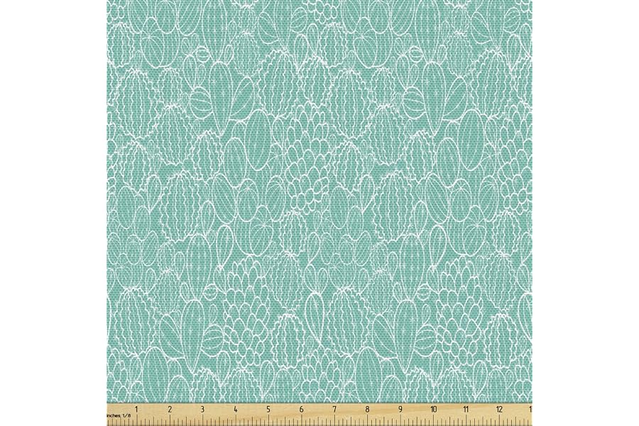 Lunarable Nature Fabric by The Yard, Hand Drawn Sketchy Mexican Cactus Fruit with Spikes with Turquoise Backdrop, Decorative Fabric for Upholstery and Home Accents, 2 Yards, Green White