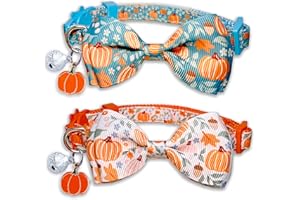 MIIEMIU Thanksgiving Cat Collar Set with Bell, Autumn Pumpkin Thanksgiving Harvest Holiday Cat Collar for Boys and Girls Kitty Kittens