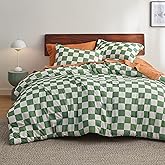 Bedsure Comforter Set Queen Size - Checkered Bedding Comforter Set for Boys, 3 Pieces, 1 Soft Green Comforter and 2 Pillow Shams