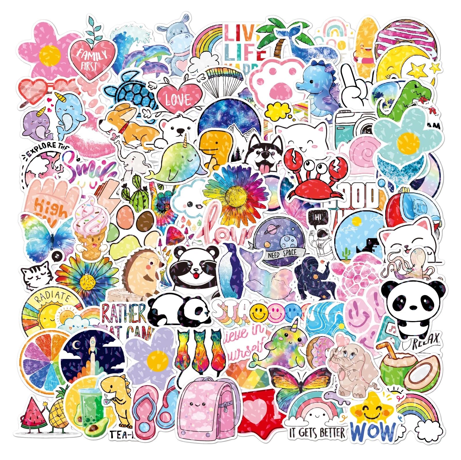 HNTR® Sparkly Holographic Stickers | 100 Large Cute Animal Stickers for Children, Teens & Adults | Cute Sticker Pack for Laptops, Scrapbooks & Kindles — image 1