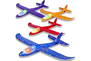 IJO 4 Pack LED Light Airplane Toys-17.5" Large Throwing Foam Plane-2 Flight Modes Glider Plane-Outdoor Flying Toys for Kids-Flying Toys Gift for Boys Girls 3 4 5 6 7 8 9 Years Old