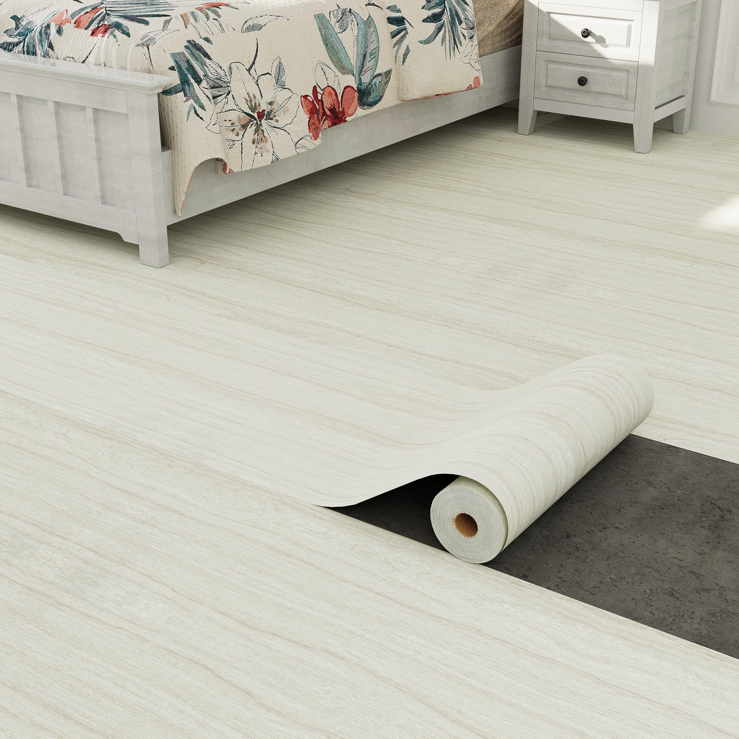 Photo 1 of Oxdigi Vinyl Flooring Roll Peel and Stick - 15.7" x 393.7" (43 Sq.Ft) | Removable Self-Adhesive Wear-Resistant Vinyl Floor Tiles Wood Plank |Waterproof for Bathroom, Kitchen... | Whitewashed Oak