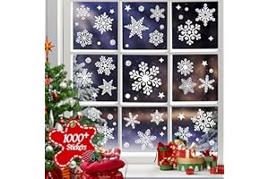 HEBAYY 1000+ Double-Sided Christmas Window Clings, 25+ Designs Snowflake Static Stickers Window Decoration Xmas Ornaments Reusable Frozen Party Supplies New Year Decals for Winter Holiday
