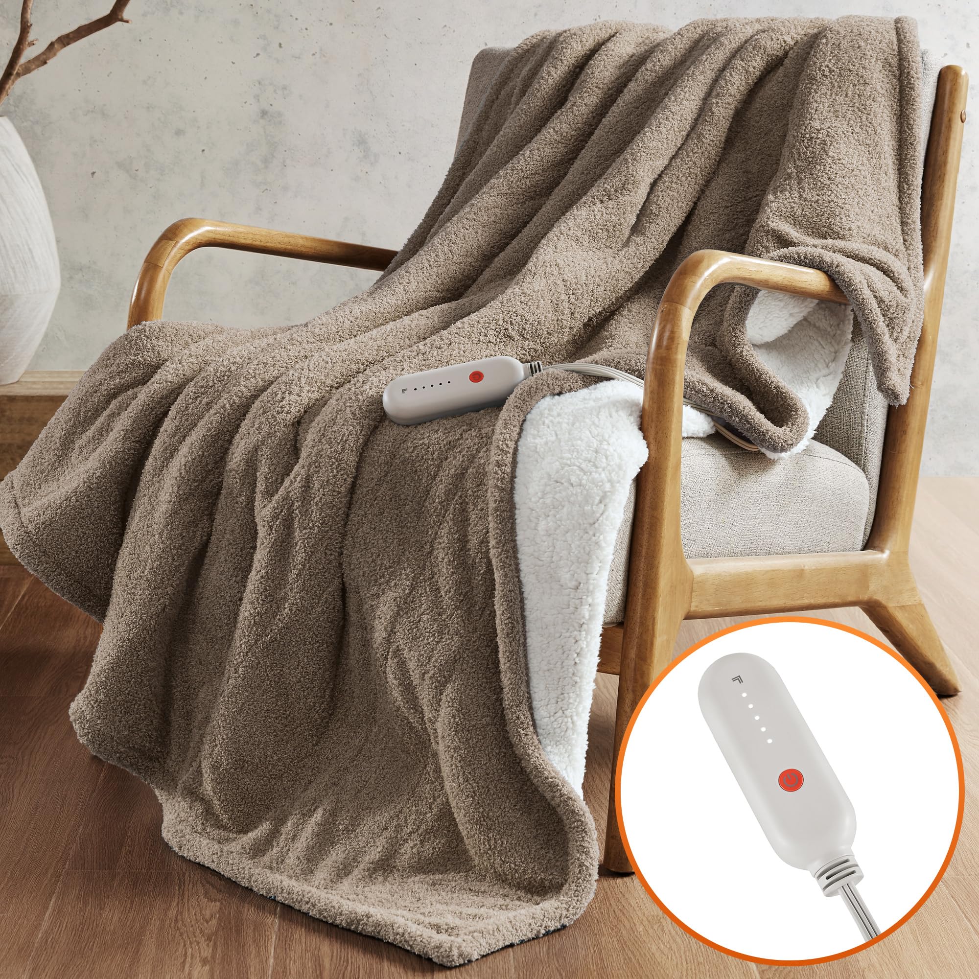 Photo 1 of Sharper Image Heated Blanket, Eletric Throw Blanket, Soft, Warm, Reversible Feathersoft - Sherpa Heating Blanket Throw, 5 Lv Heating, 3 hr Auto Shut Off, ETL-Cert, Machine Washable, 50x60 Brown