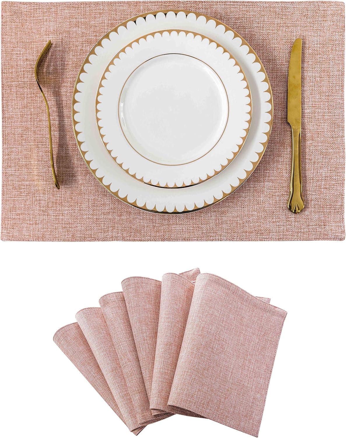 Home Brilliant Placemats Place Mat Pink Table Mats Set of 6 Non Slip Easy to Clean Machine Washable Place Mats for Dining Kitchen Restaurant Table, 13x19 inch: Home & Kitchen