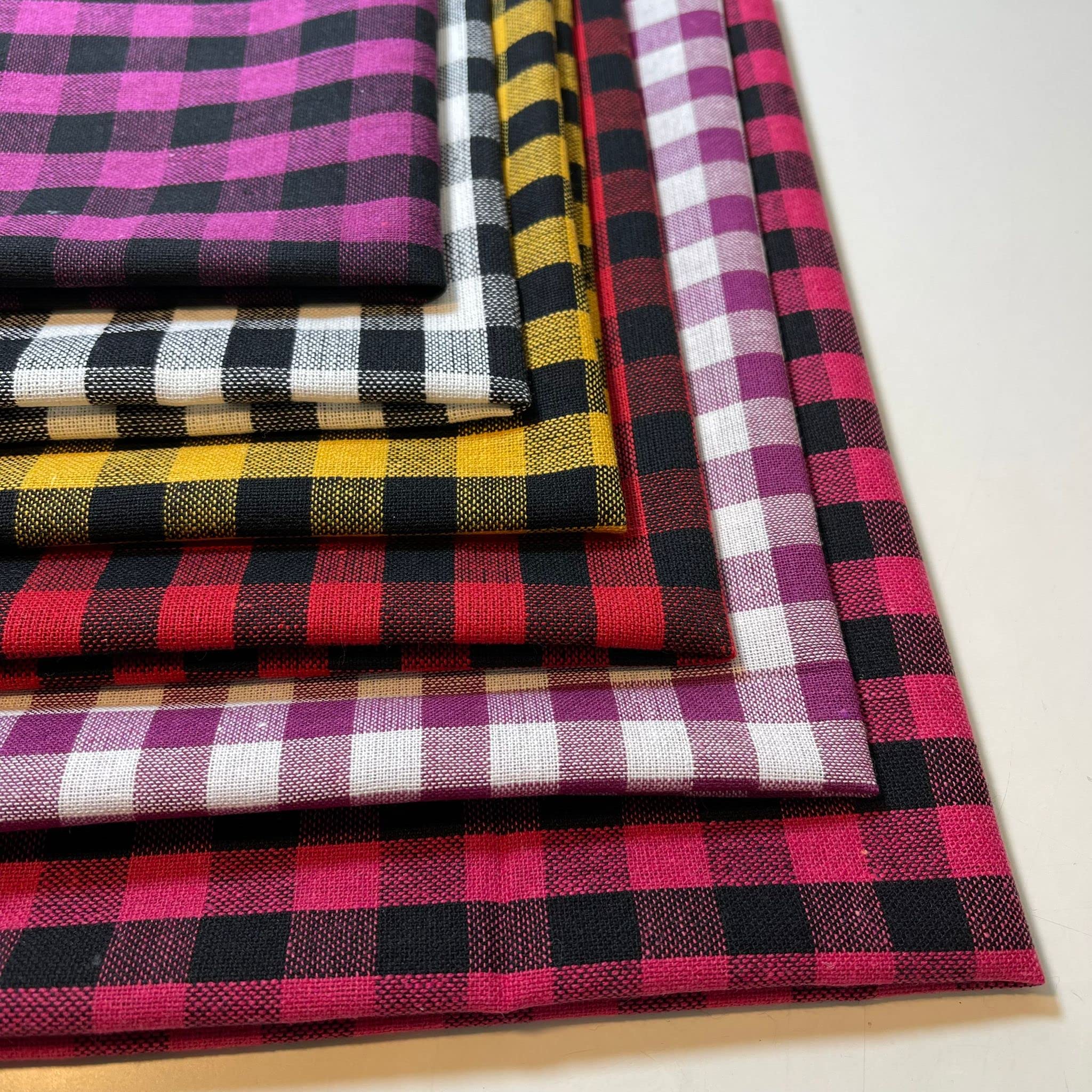 Polycotton/Cotton Fabric Bundles Fat Quarter Squares Children Crafts Sewing Material/Gingham Check/Patchwork Sewing Quilting DIY/Polka Dot Fabric Scrapbook Craft 50x50cm (Cotton Gingham 1/4 (6 pcs))