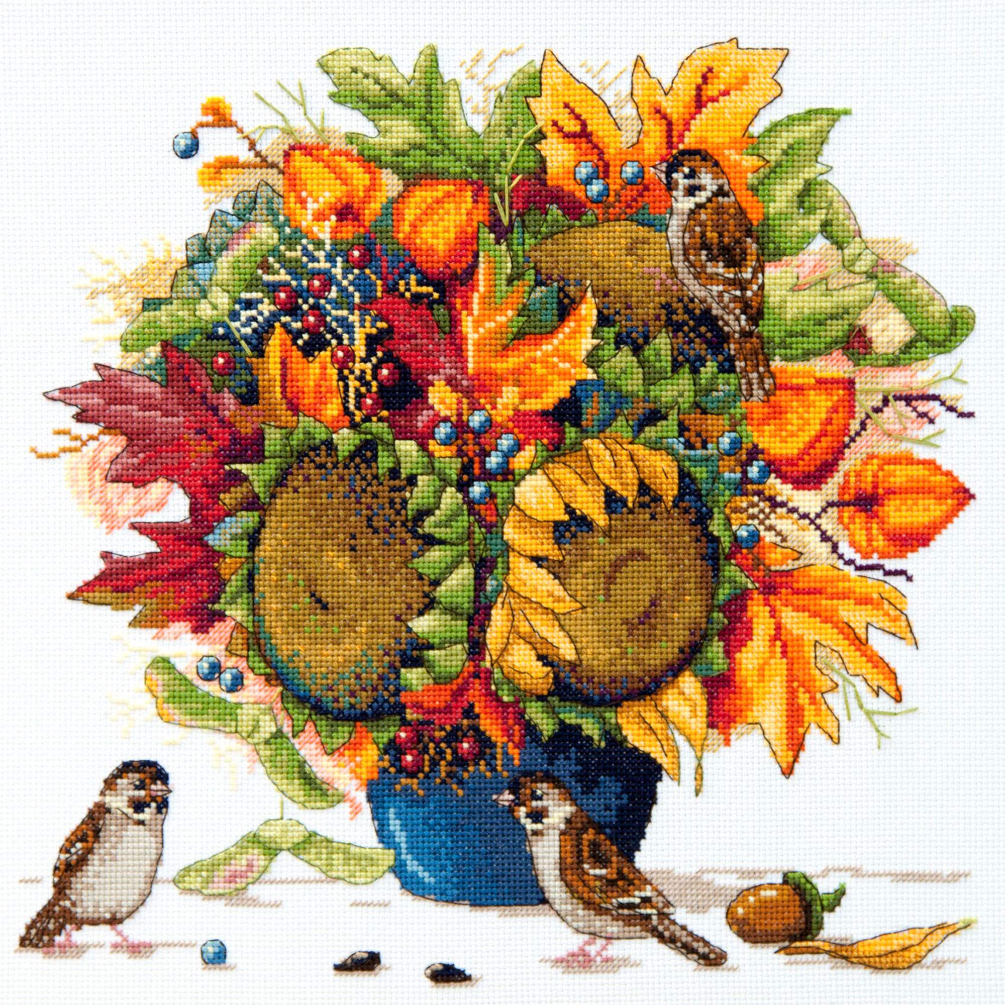 Merejka Sunflowers Counted Cross Stitch Kit, Cotton, Multi-Colour, 28 x 28 cm