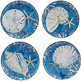 Certified International Playa Shells 11" Coastal Dinner Plates Set of 4 &ndash; Ceramic Ocean Theme Plates with Starfish, Coral &amp; Shells for Summer Dining, BBQ, Seafood, and Entertaining
