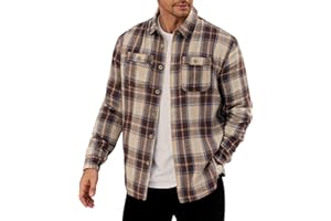 VOGSTART Men Fleece-Lined Button Shirt Flannel Plaid Warm Winter Casual Jacket with Flap Pockets (S-3XL)