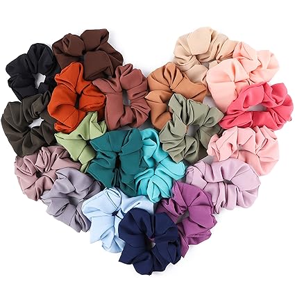 Yeshm 20pcs Chiffon Solid Color Hair Scrunchies Set Strong Hold