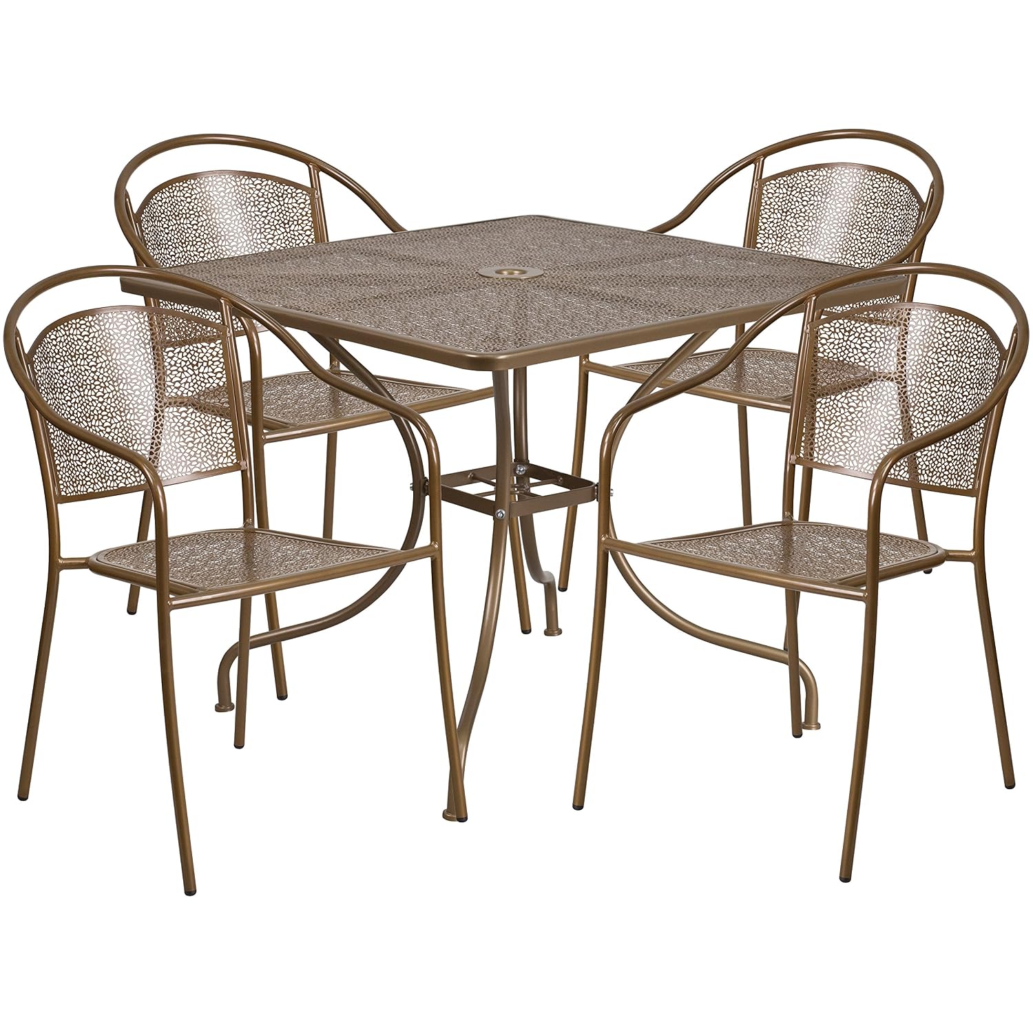 Patio Lawn Garden Dining Sets Flash Furniture 35 5 Square Coral Indoor Outdoor Steel Patio Table Set With 4 Round Back Chairs
