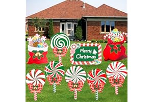 AUGISTEEN 9 PCS Christmas Yard Signs Candy Outdoor Signs Peppermint Lollipop Lawn Signs Merry Christmas Outdoor Decoration with Stakes for Xmas Party Decor Winter Garden Pathway Sidewalk