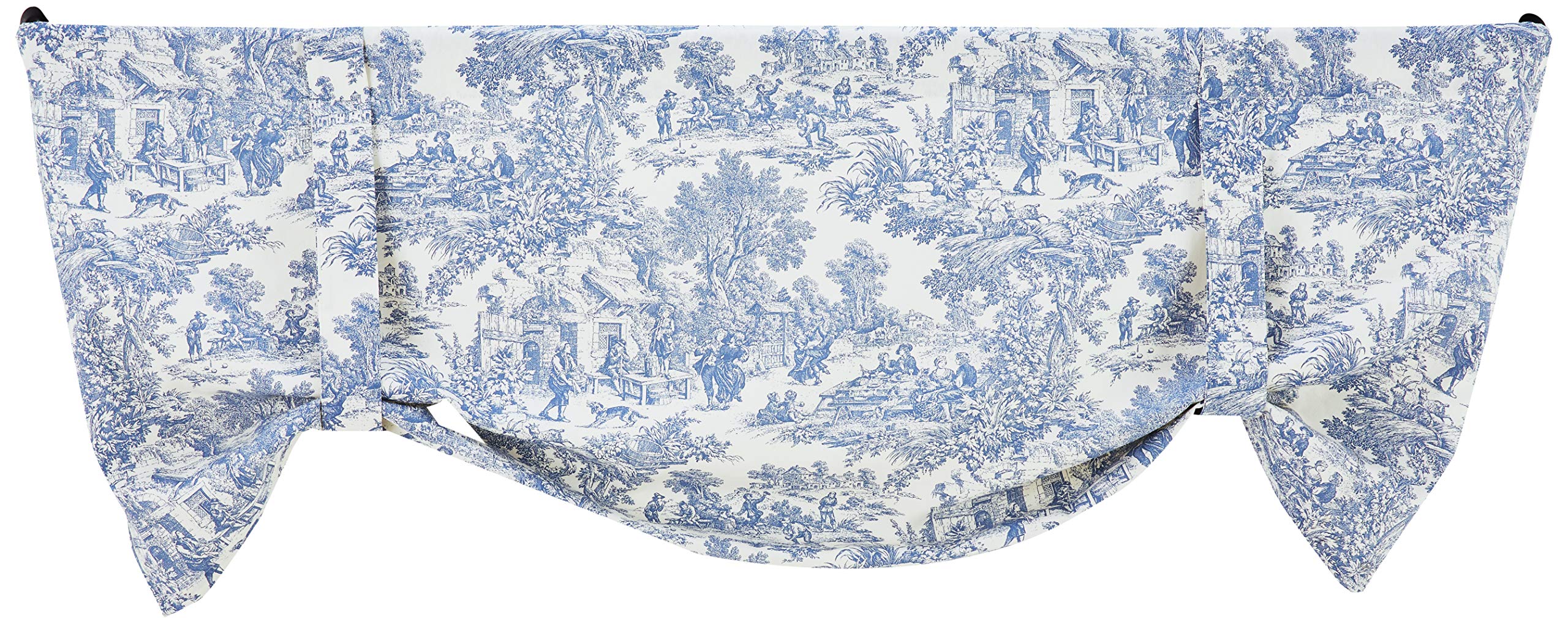 Victoria Park Toile Tie-Up Valence Window Curtain, Blue