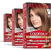 Revlon ColorSilk with Bond Repair Complex, Brown Permanent Hair Color, 100% Gray Coverage, Ammonia Free Hair Dye, Vegan Keratin, 54 Light Golden Brown (Pack of 3)