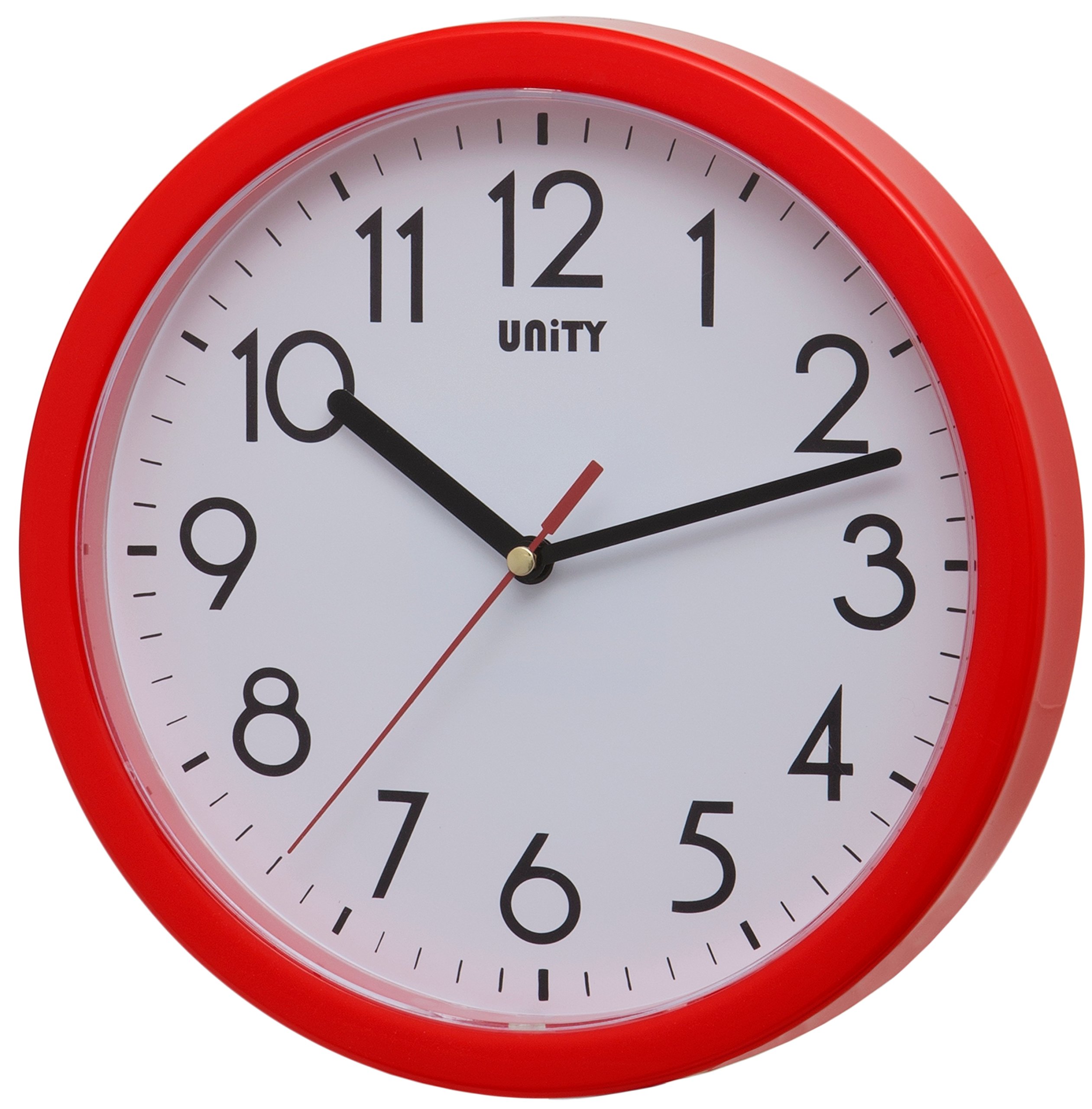 Unity Hastings Silent Sweep Modern Wall Clock, Red, 22 x 22 x 3 cm