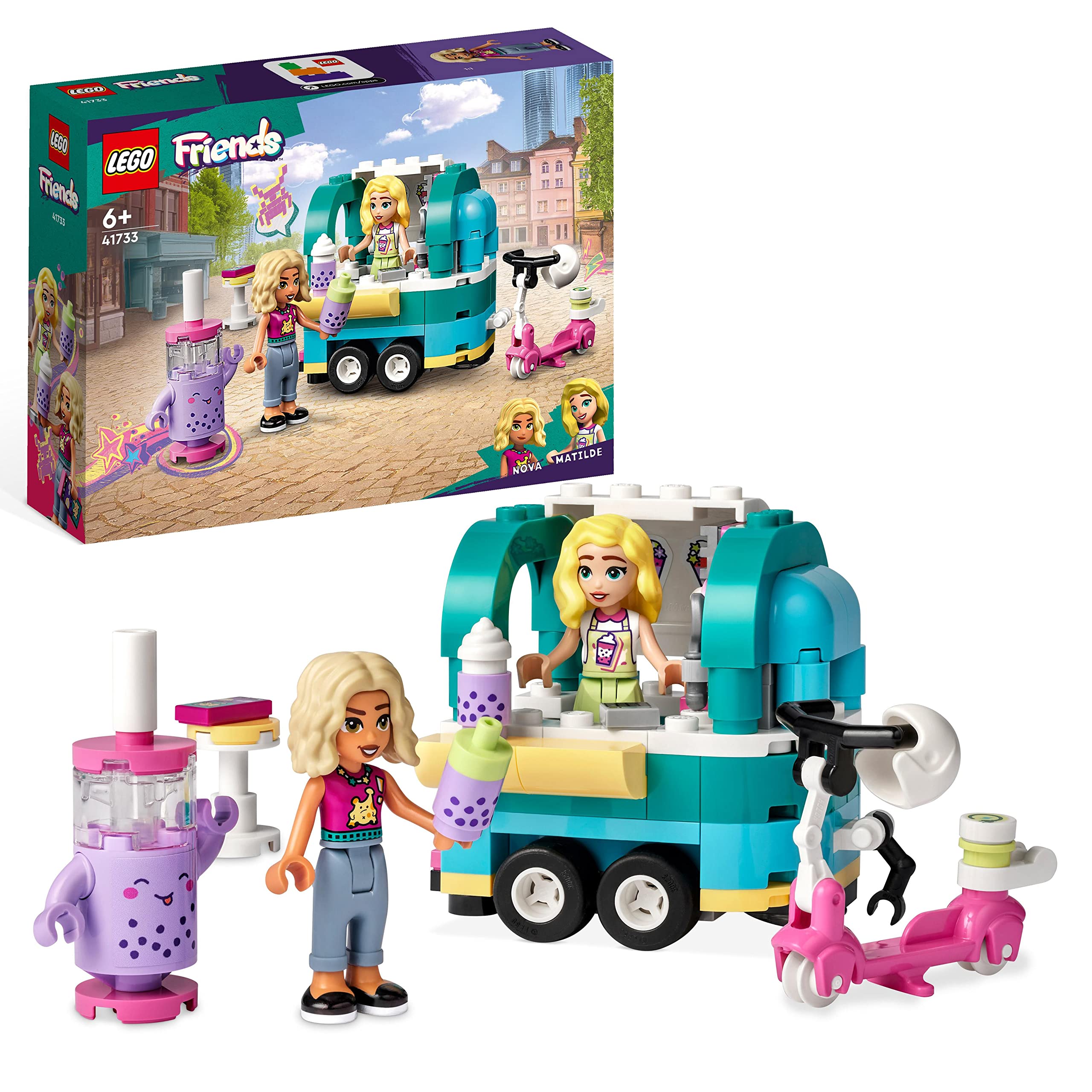LEGO 41733 Friends Mobile Bubble Tea Shop with Toy Scooter, Fun Vehicle Playset for Kids, Girls and Boys Aged 6 Plus, with Nova & Matilde 2023 Series Characters
