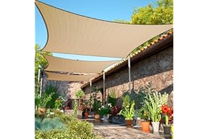 ShadeMart 10' x 20' Sand Sun Shade Sail UPF50 Rectangle Canopy Fabric Cloth Screen smTAPR1020, Water and Air Permeable & UV Resistant, Heavy Duty, Carport Patio Outdoor - (We Customize Size)