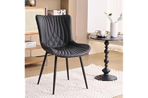 YOUTASTE Black Dining Chairs Set of 2, Mid-Century Modern Faux Leather Upholstered Kitchen Chairs with Metal Legs, Supports 3