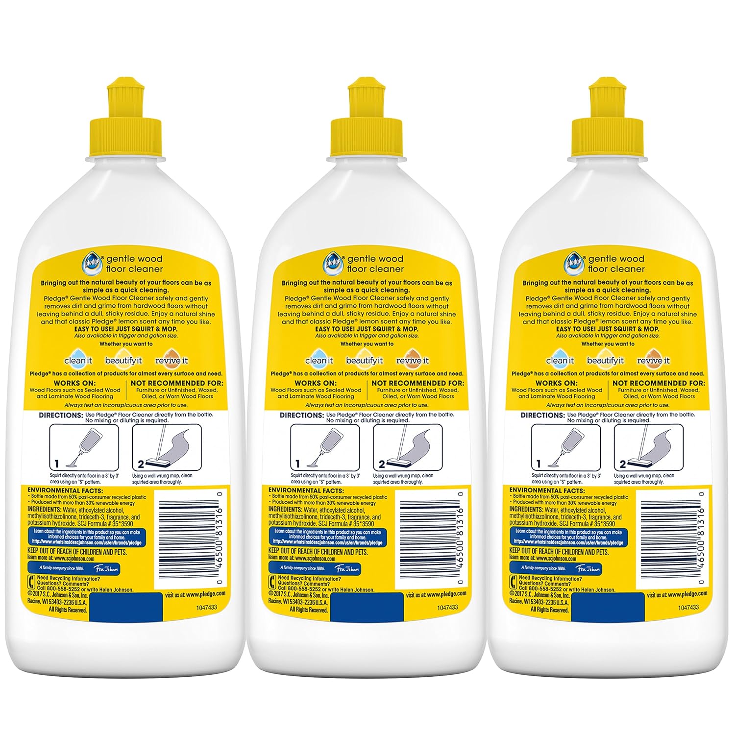 Pledge Gentle Wood Floor Cleaner Lemon 27 Fl Oz 3 Ct