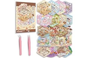 MHBEW 20 Sets DIY 3D Sticker Scene Collection Book for Kids Adults Cute Make Your Own Shop House Stickers for Gifts Stickers Therapy for Adult Relief Stress Pass The Time Play Park Hamburg Castle Library