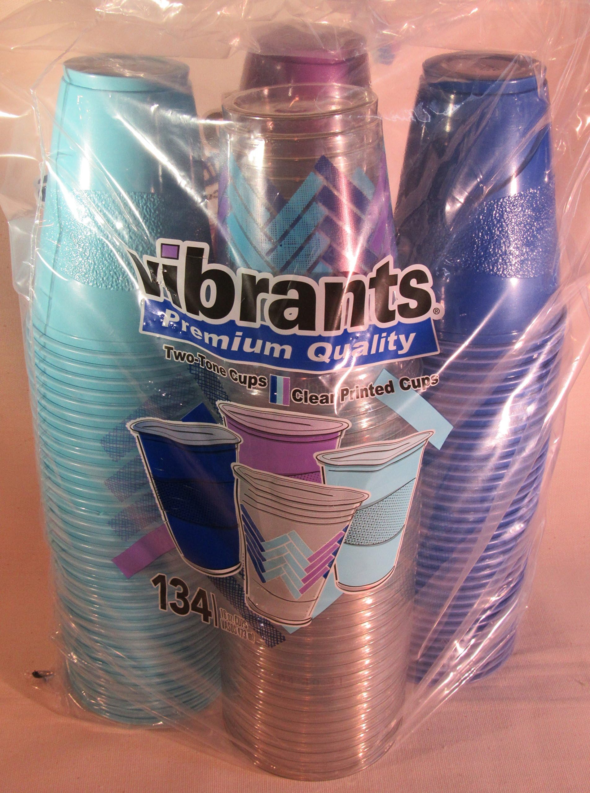 Vibrants Dual Color 16 fl. oz. Plastic Cups - 134 ct. (Cool Spring Mix)