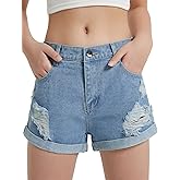 EXARUS Girls Jean Shorts Ripped Distressed Frayed Raw/Folded Hem Teen Tween Youth Mid Rise Casual Summer Kids