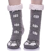 LANLEO Fuzzy Slipper Socks For Women with Grippers Winter Warm Thick Plush Fleece Lining Non Slip Animal Home Socks