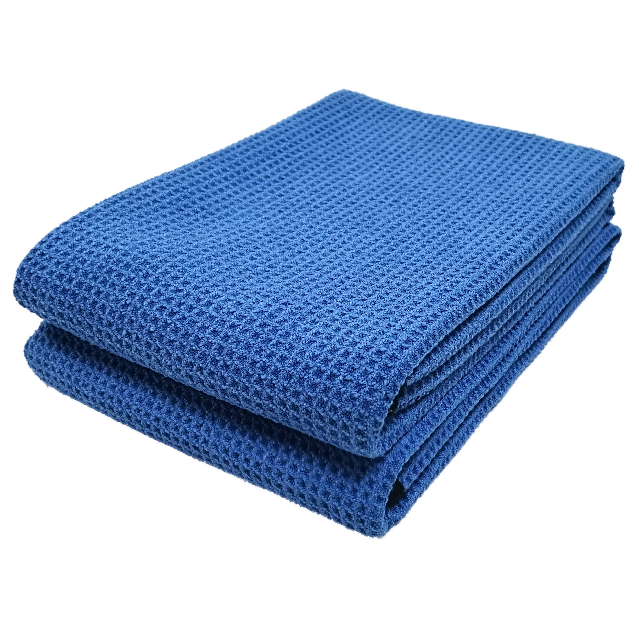POLYTE Elite Microfibre Drying Towel (63x91 cm, 2 Pack, Waffle, Blue)