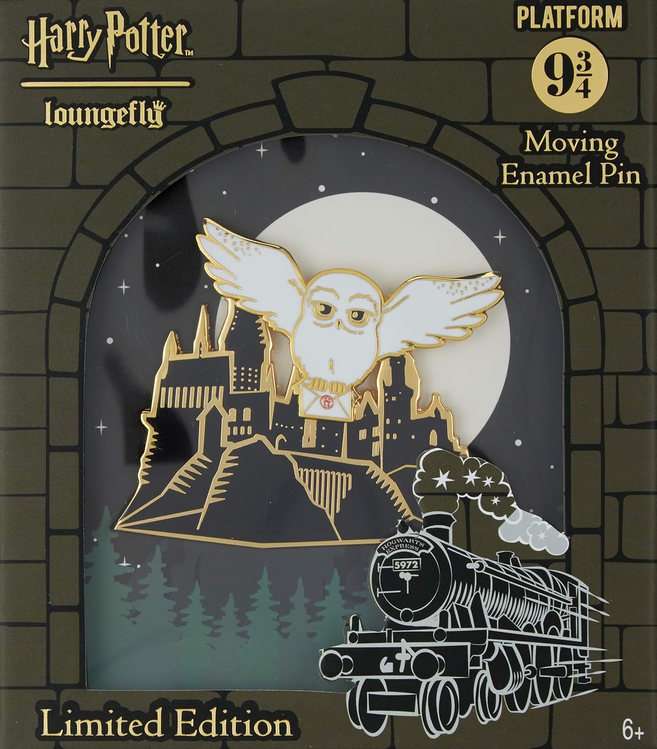 Loungefly: Harry Potter - Hedwig Flying Over Howarts, Deluxe 3" Sliding Enamel Pin,  Exclusive: Toys & Games