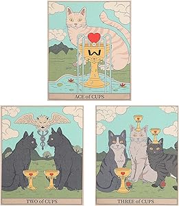 AWAYTR 3Pcs Small Tarot Tapestry - Cat Tapestry Wall Hanging for Livingroom Dorm Apartment Bedroom Office Decor(Cups Tapestry,12x16in)