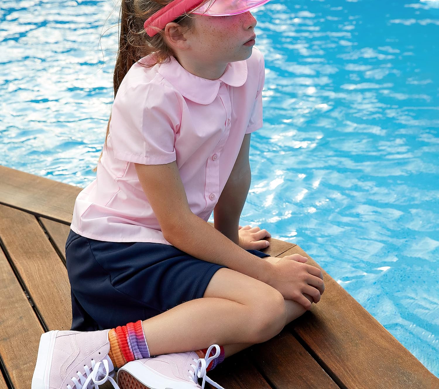 French Toast Girls' Short Sleeve Peter Pan Collar Blouse: Clothing