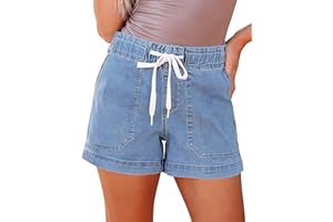 luvamia Jean Shorts for Women High Waisted Pull On Drawstring Elastic Waist Trendy Stretchy Denim Jorts Summer Shorts