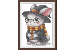 Maydiyer Counted Cross Stitch Kits for Adults,14CT Unprinted Pattern Embroidery Kits for Beginners,Easy Cross-Stitch Set DMC Threads Needlework- Lufthansa Bunny 6.7''×8.7''