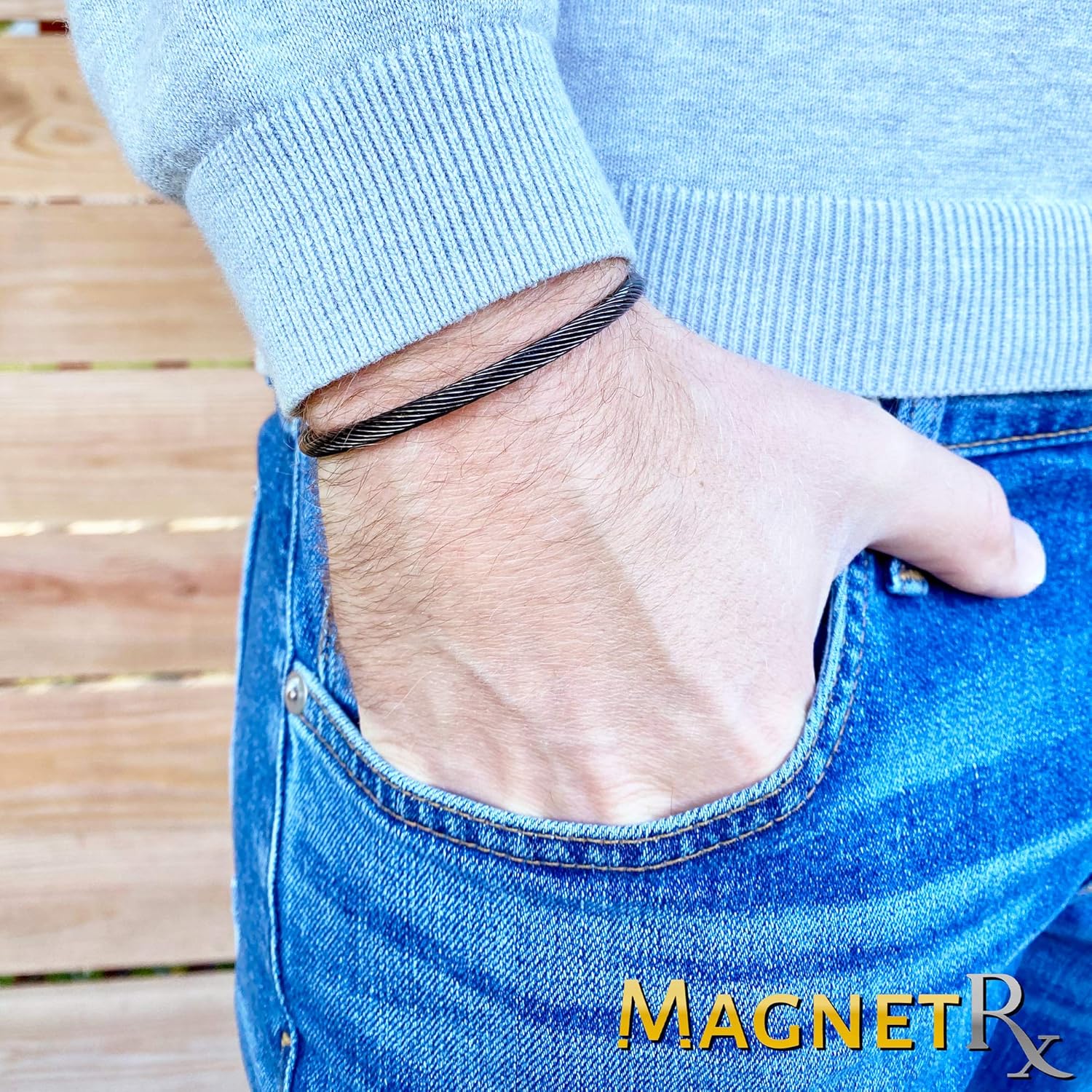 MagnetRX® Magnetic Therapy Bracelet Cuff - Twisted Cable Stainless Steel Bangle Magnetic Bracelets for Pain Relief, Balance & Energy - Elegant Golf Bracelet for Men & Women (Black | Small): Health & Personal Care