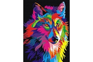 Komking DIY Paint by Numbers for Adults, Paint by Number Kits for Kids Beginner on Canvas Painting, Colorful Wolf 16x20inch