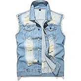 RANMCC Men's Denim Vest, Slim Fit Ripped Casual Sleeveless Jean Jacket Vest for Men