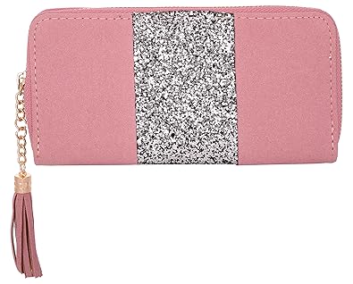 KRIO DESIGNS Womens PU Wallet Purse Clutch Shimmer Patch Tassel (Pink)