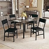 HUAHUU Dining Table Set for 4, Extendable Kitchen Table Cushion Chairs Set of 4, Rectangle Dining Table with Metal Frame & MDF Board, Folding for Small Apartment Saving Space, Grey Oak