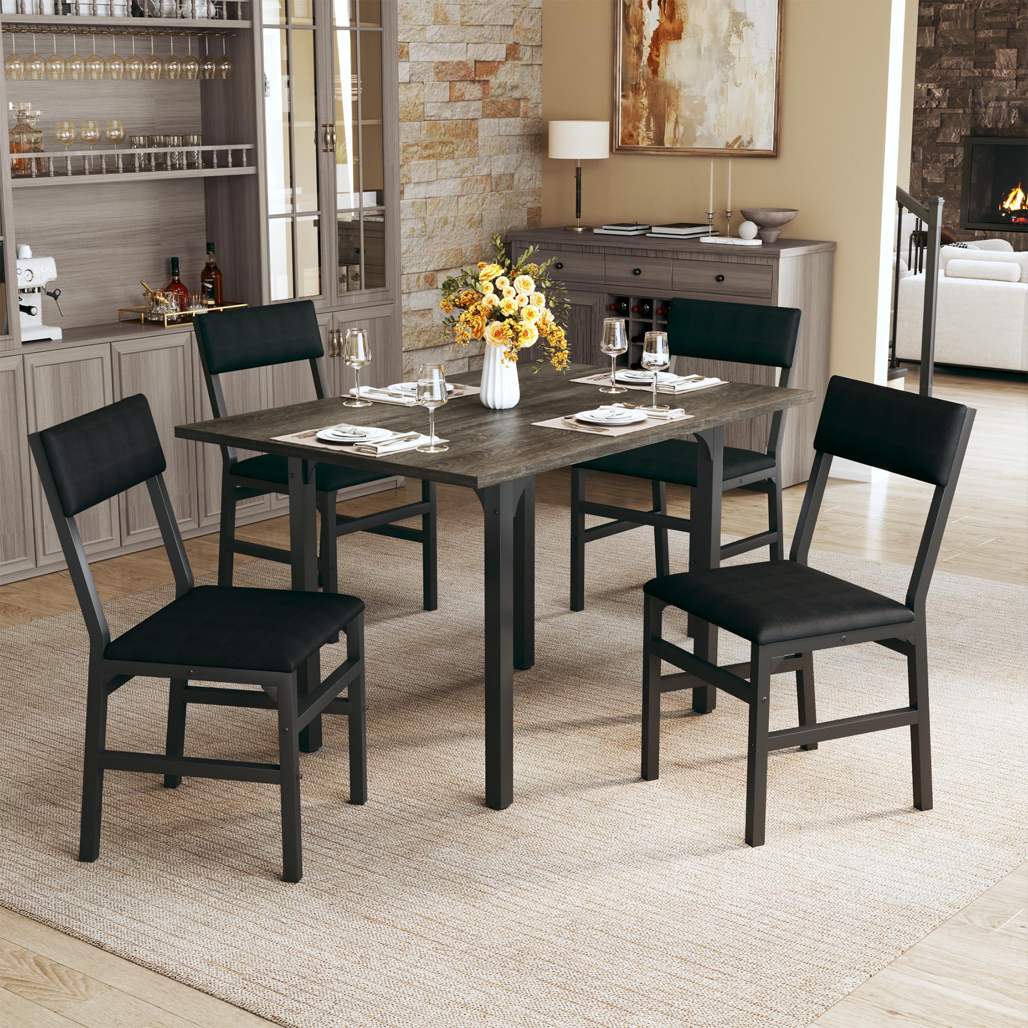 HUAHUU Dining Table Set for 4, Extendable Kitchen
