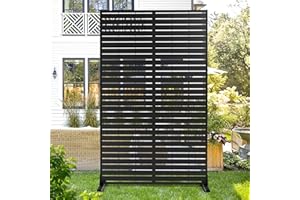 YESUNEED Metal Privacy Screen Outdoor Privacy Screen 72" H×44" W, Freestanding Decorative Privacy Screen for Balcony Patio Lawn Garden, Privacy Fence Privacy Panel-Black&Louvered(5 Panels)