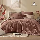 Monbix Queen Comforter Set 7 Pieces Terracotta Cationic Dyeing Bed in a Bag | Lightweight Reversible All Season Bedding Sets with Comforter, Sheets, Pillowcases &amp; Shams