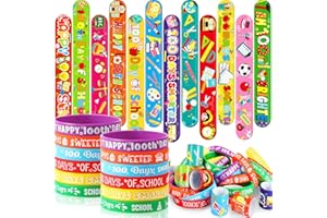 JUNEBRUSHS 100 Days of School Silicone Slap Bracelets, 50 Pcs Rubber Bracelets Snap Wristbands Happy 100th Day of School Party Favors Supplies Classroom Student Rewards