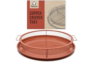 Chef Pomodoro Crisper Basket and Tray Set -2 Pieces, Large Plate for Oven with Air Fryer Option, Oil-Free Cookware Pan, Full Size Oven and Air Fryer Accessories for Any Kitchen, 12.2 inches (Copper)