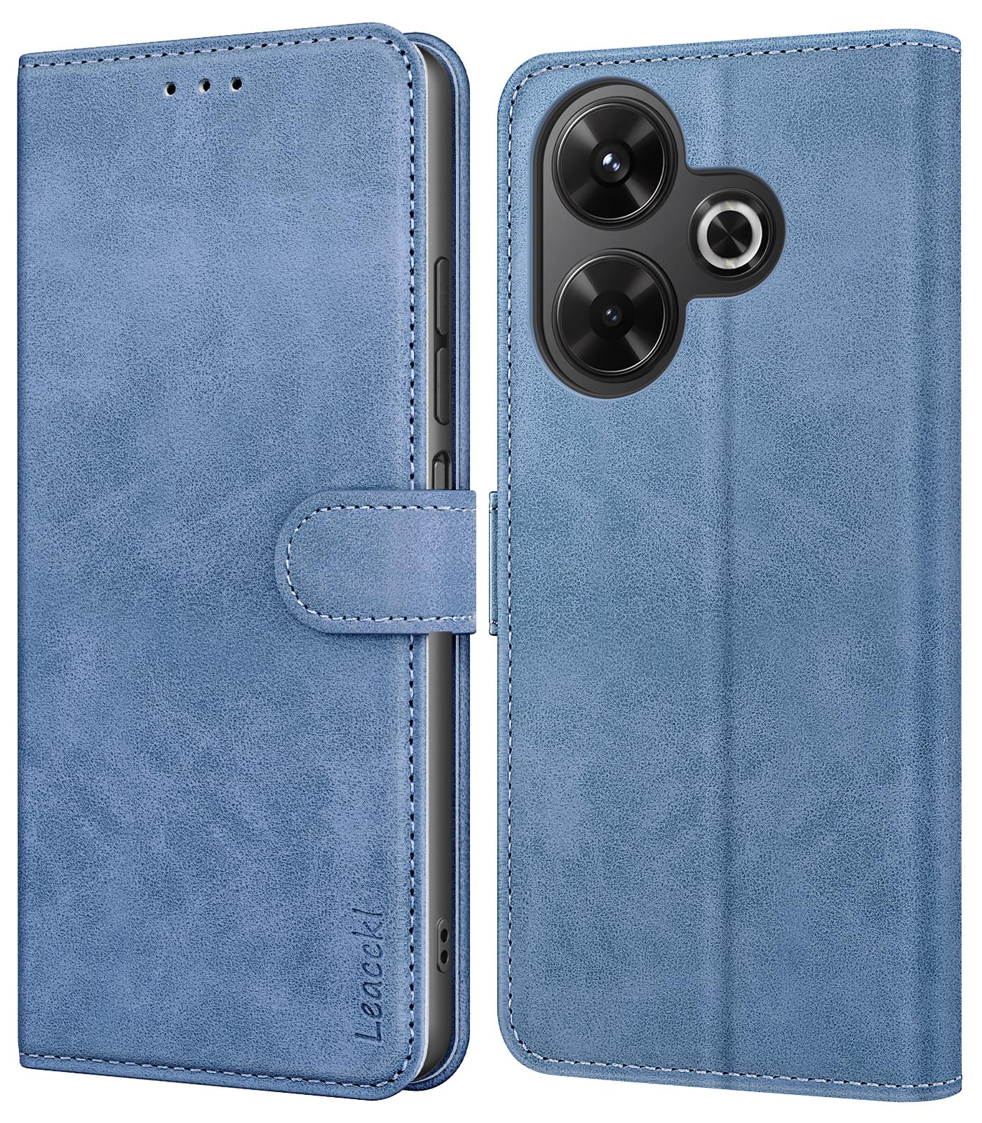 Leacckl for Xiaomi Redmi 13 4G Case, Leather Wallet Case for Xiaomi Redmi 13 4G, Flip Phone Case with Shockproof Shell and Card Holder, Matte Blue