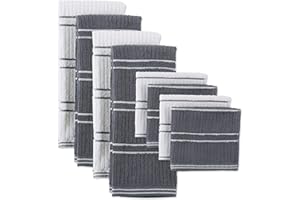 DII Basic Ribbed Terry Kitchen Basics Collection, Gray, Kitchen Set, 8 Piece